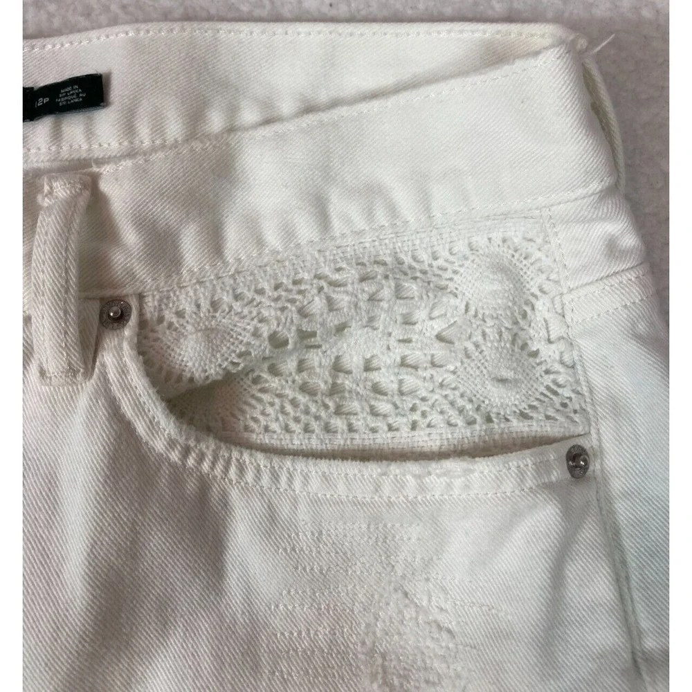 Lauren Ralph Lauren Pants Womens 12P White Cropped Distressed Embroidered Eyelet